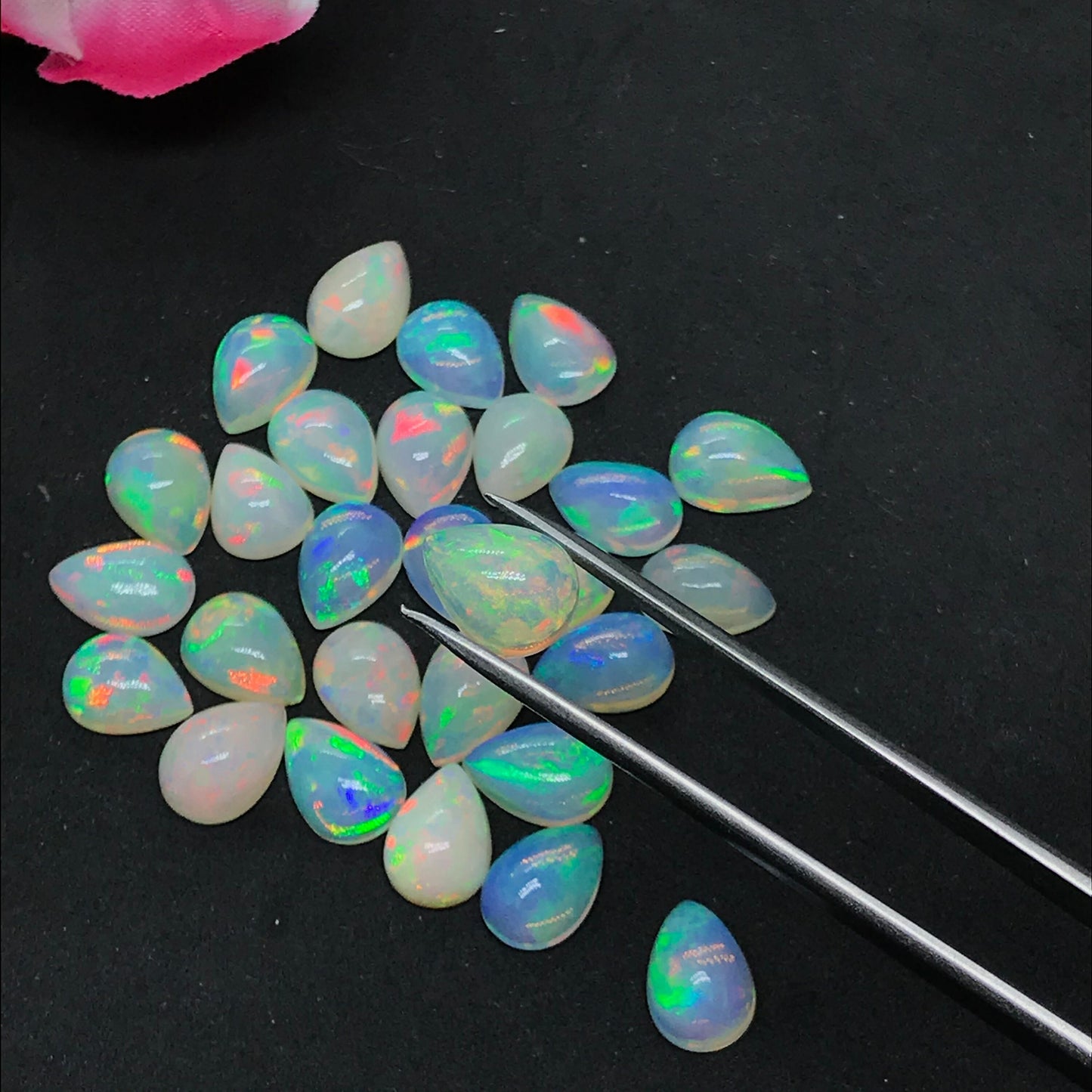 Fabulous Ethiopian Opal 7x10 mm Pear Cabochon, Natural Ethiopian Opal Multi Fire Opal Cabochon, Loose Opal Cabochon Gemstone. (Natural)