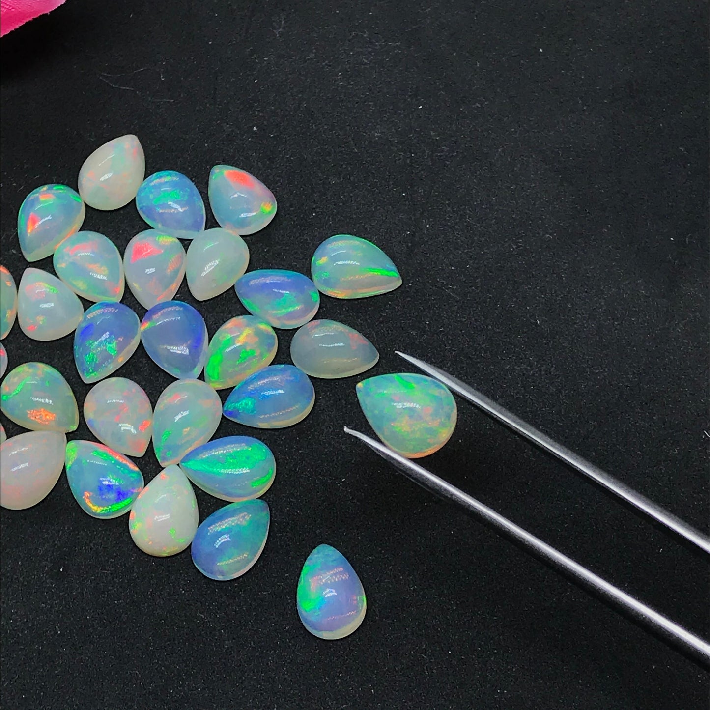 Fabulous Ethiopian Opal 7x10 mm Pear Cabochon, Natural Ethiopian Opal Multi Fire Opal Cabochon, Loose Opal Cabochon Gemstone. (Natural)