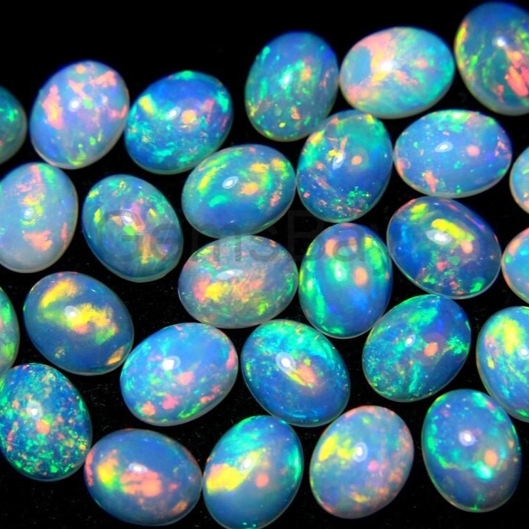 AAA + Quality Ethiopian Opal 5x7 mm Oval Cabochon, Rainbow Fire Opal Cabs, Ethiopian Wholesale Opal (Natural)
