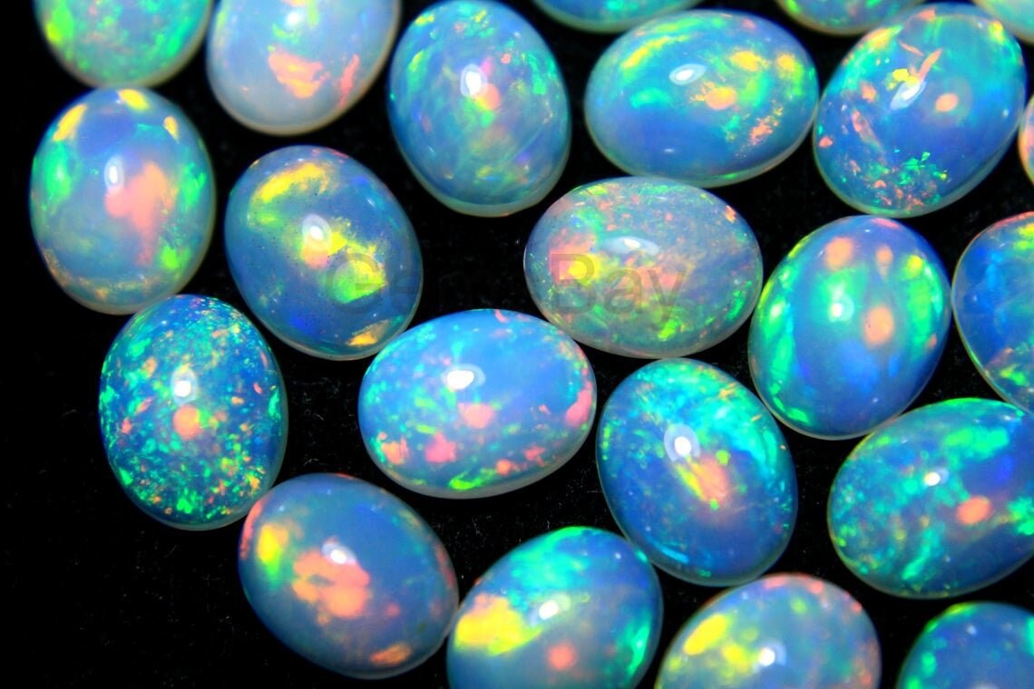 AAA + Quality Ethiopian Opal 5x7 mm Oval Cabochon, Rainbow Fire Opal Cabs, Ethiopian Wholesale Opal (Natural)