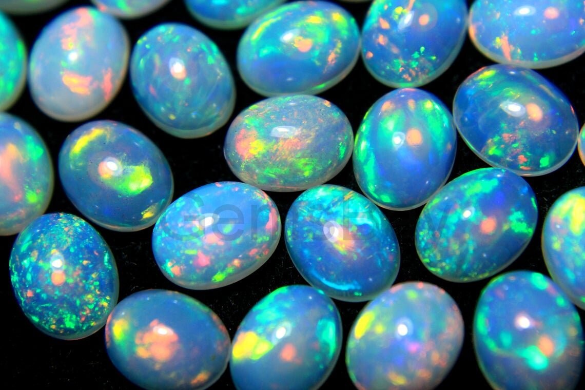 AAA + Quality Ethiopian Opal 5x7 mm Oval Cabochon, Rainbow Fire Opal Cabs, Ethiopian Wholesale Opal (Natural)