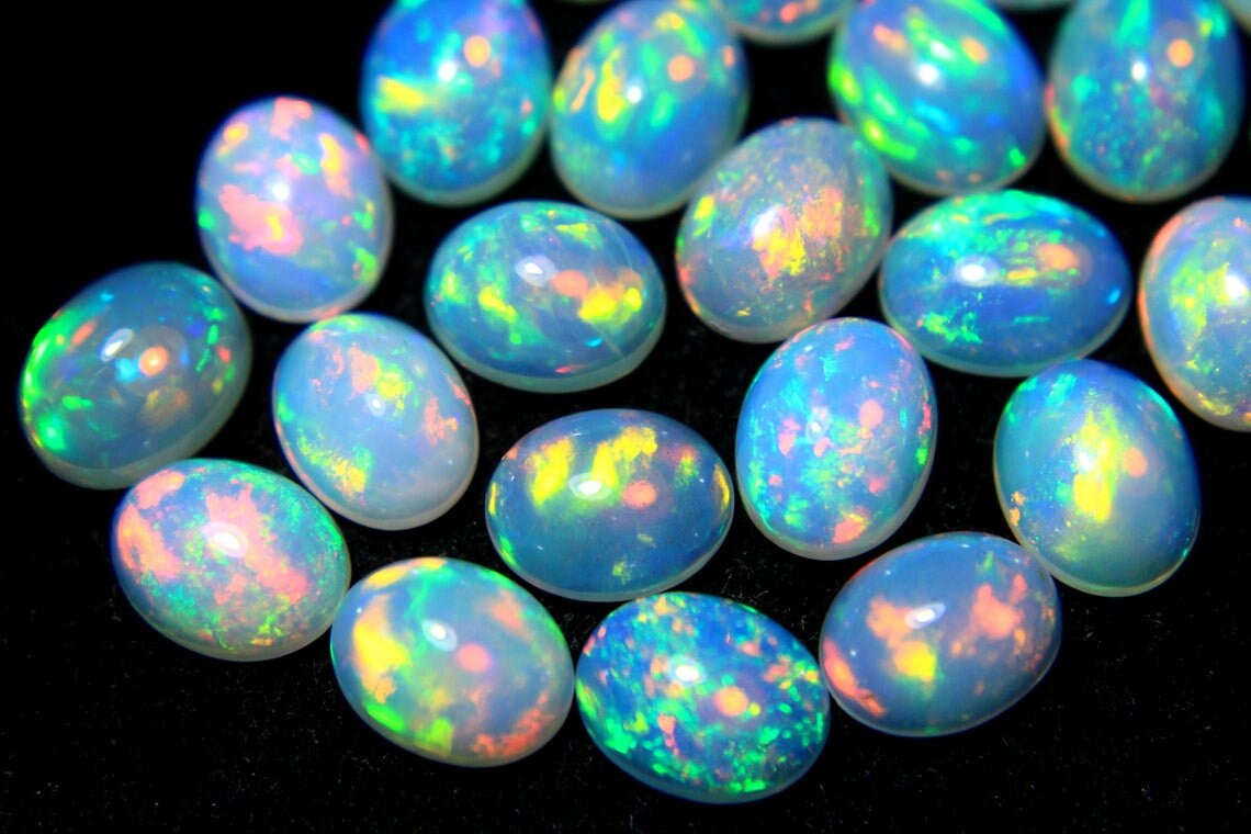 AAA + Quality Ethiopian Opal 5x7 mm Oval Cabochon, Rainbow Fire Opal Cabs, Ethiopian Wholesale Opal (Natural)