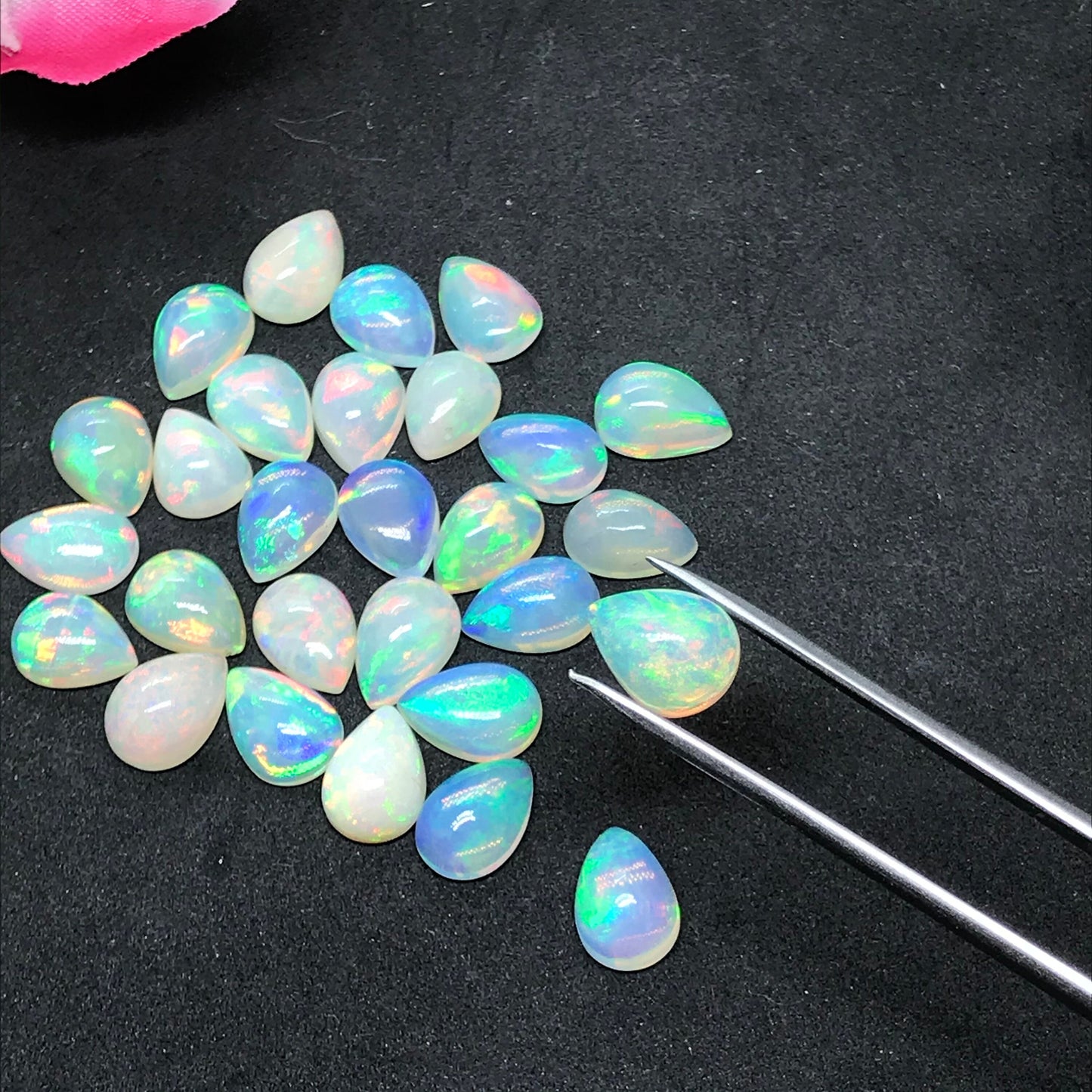 Amazing Ethiopian Opal 7x9 mm Pear Cabochon, Natural Ethiopian Opal Multi Fire Opal Cabochon, Loose Opal Cabochon Gemstone. (Natural)