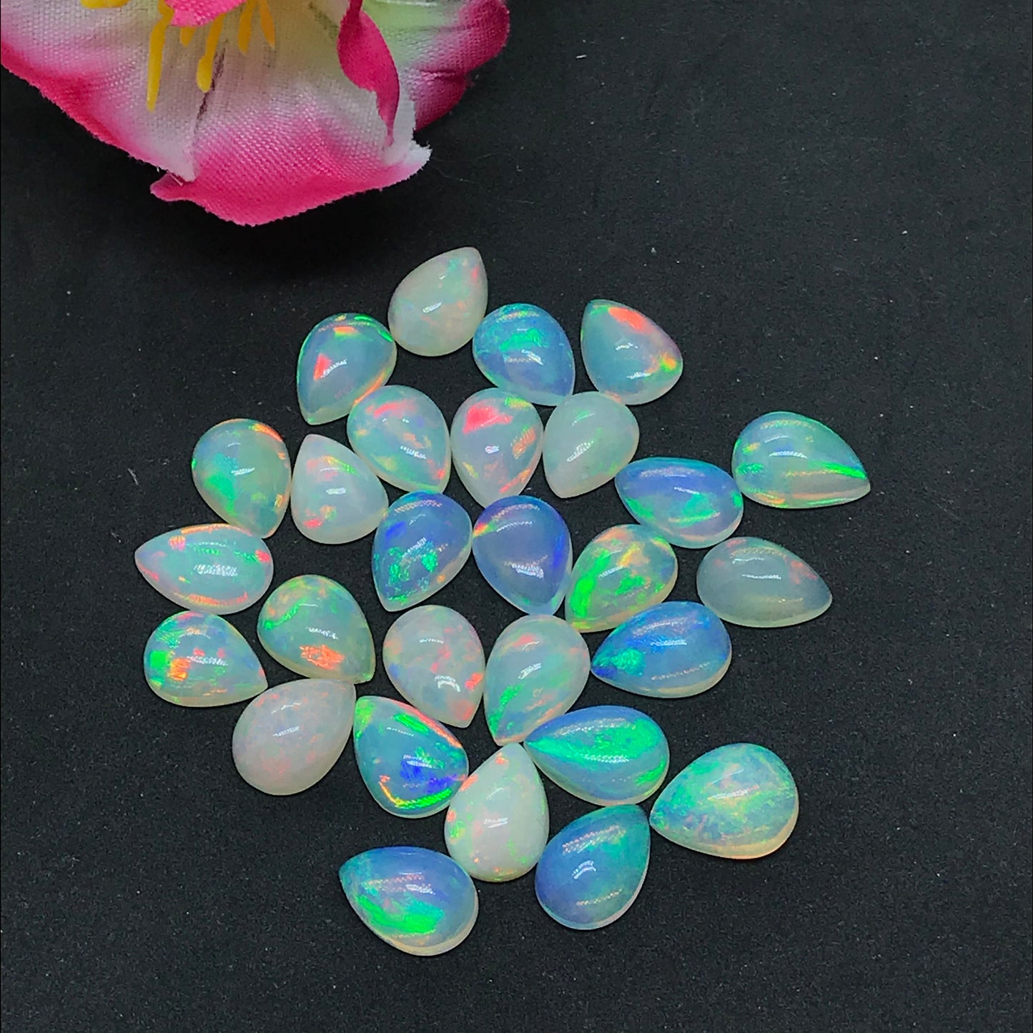 Amazing Ethiopian Opal 7x9 mm Pear Cabochon, Natural Ethiopian Opal Multi Fire Opal Cabochon, Loose Opal Cabochon Gemstone. (Natural)