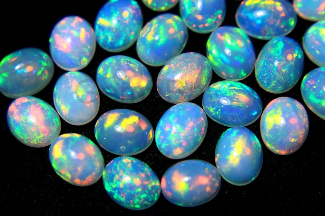 AAA + Quality Ethiopian Opal 5x7 mm Oval Cabochon, Rainbow Fire Opal Cabs, Ethiopian Wholesale Opal (Natural)
