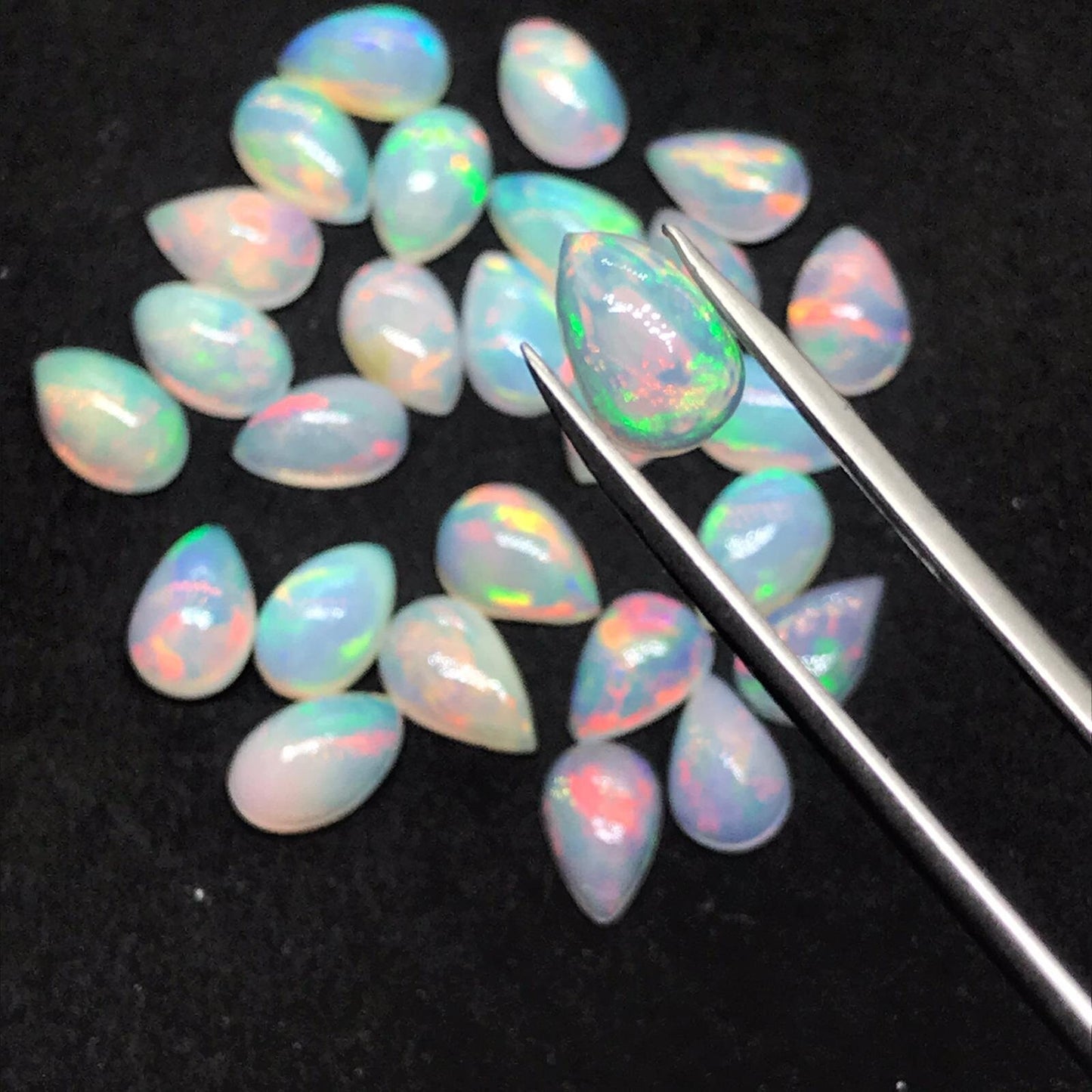 Natural Multi Color Fire Ethiopian Opal 6x9 mm Pear Cabochon, Natural Ethiopian Opal Multi Fire Opal Cabochon, Loose Opal Cabochon Gemstone. (Natural)