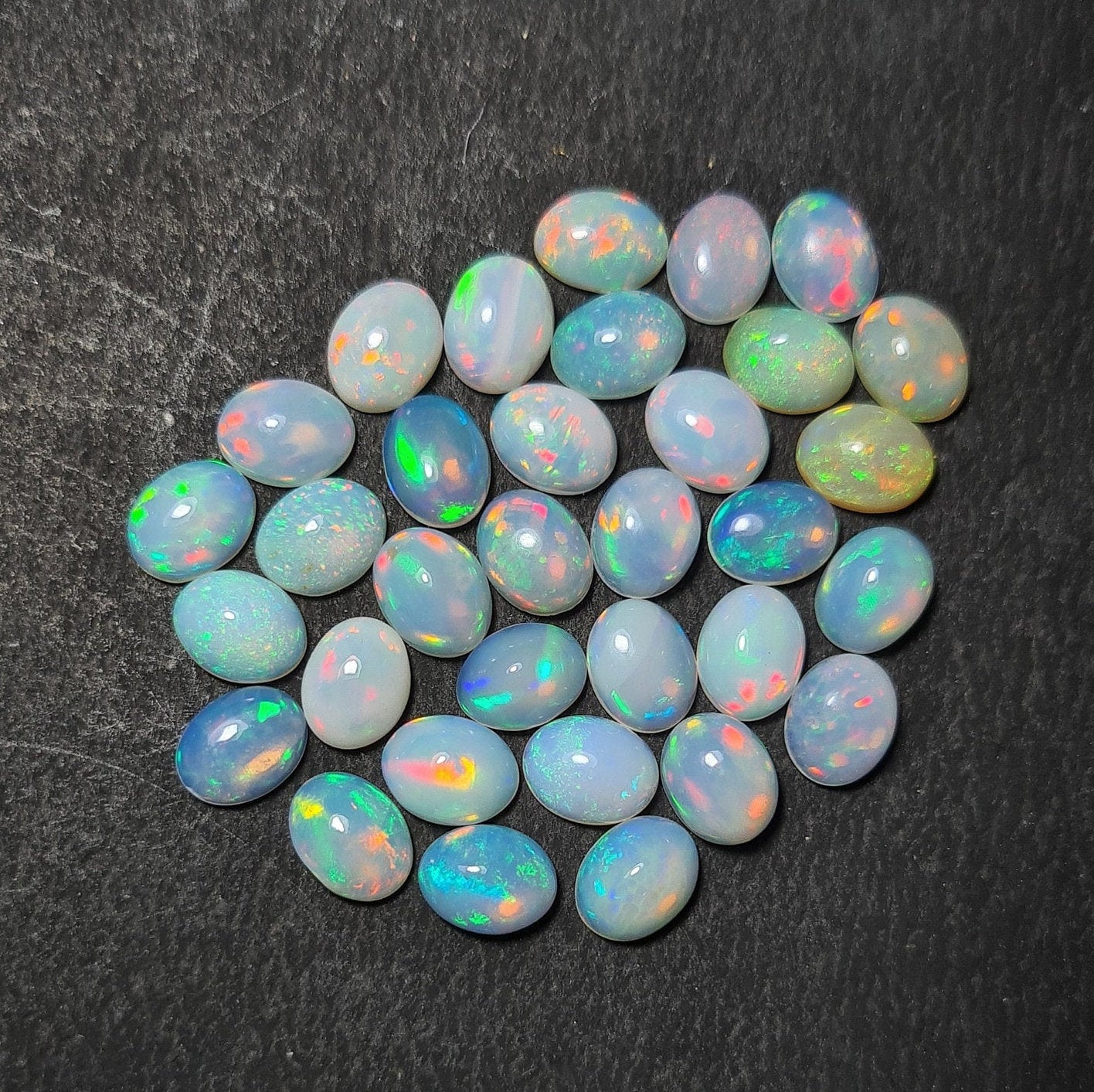 Natural Ethiopian Opal 7x10 mm Oval Gemstone Cabochon, Calibrated Opal Stone, Multi Fire Opal Loose Stone For Jewelry Making. (Natural)