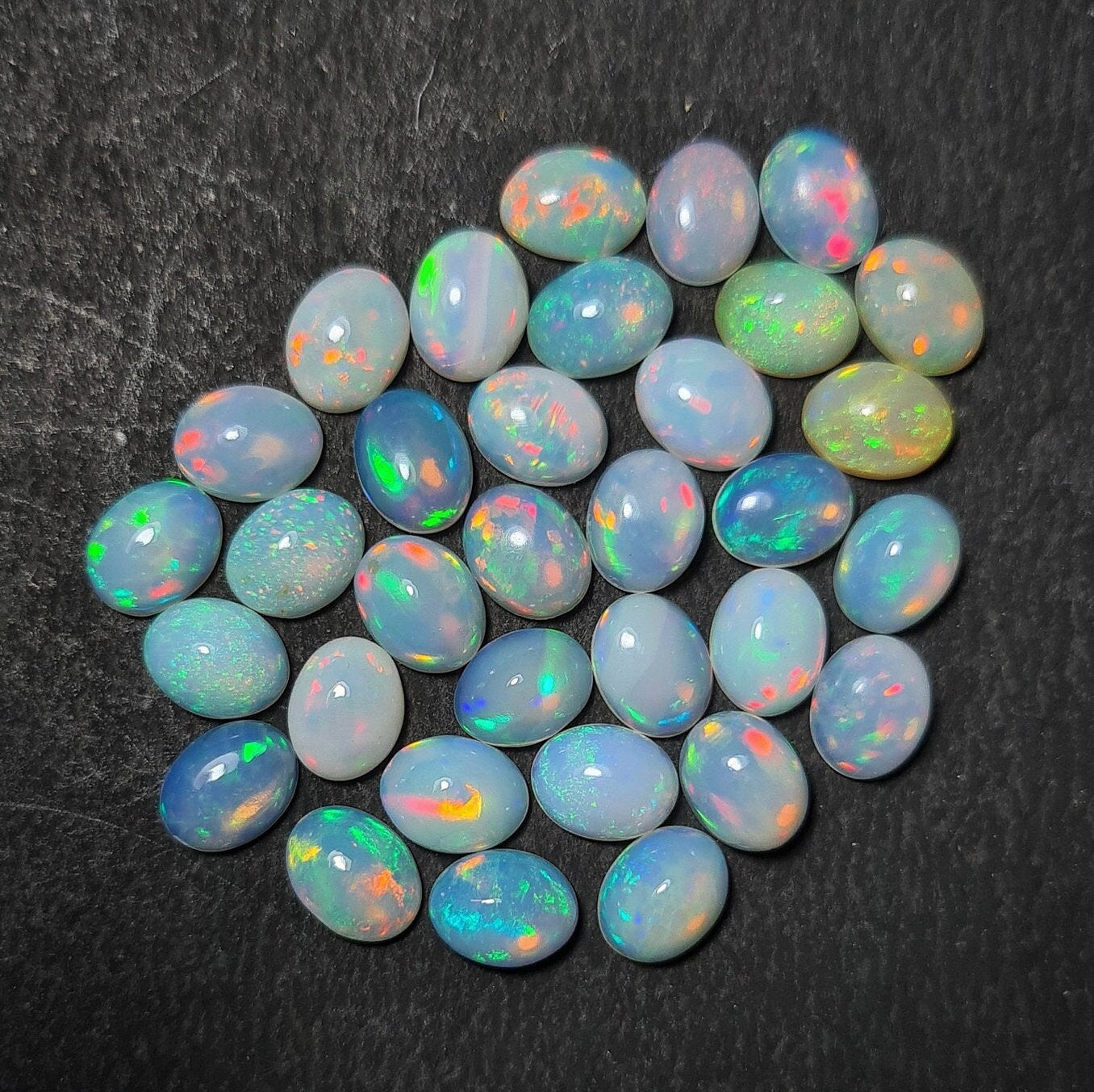 Natural Ethiopian Opal 7x10 mm Oval Gemstone Cabochon, Calibrated Opal Stone, Multi Fire Opal Loose Stone For Jewelry Making. (Natural)