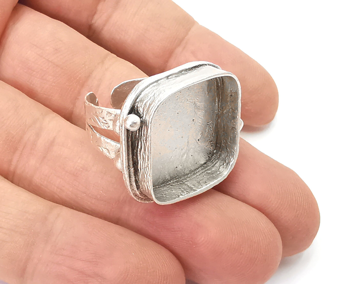Square blank silver ring setting cabochon mounting adjustable ring base bezel Antique silver plated brass