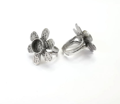 Silver Ring Blank Base Bezel Settings Cabochon Base Mountings Adjustable (7 mm round) , Antique Silver Plated Brass