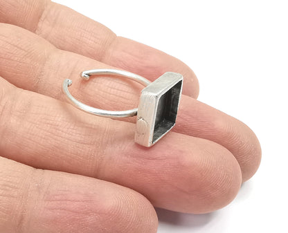Ring Blanks Silver Square Ring Setting Cabochon Mounting Adjustable Ring Base Bezel Antique Silver Plated Brass