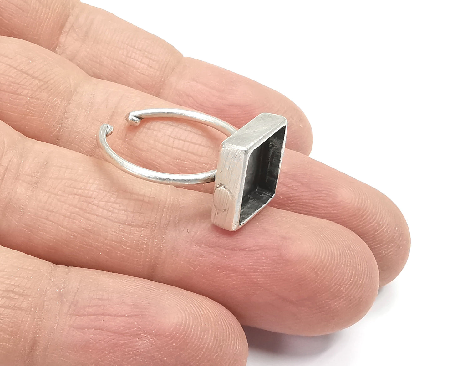 Ring Blanks Silver Square Ring Setting Cabochon Mounting Adjustable Ring Base Bezel Antique Silver Plated Brass