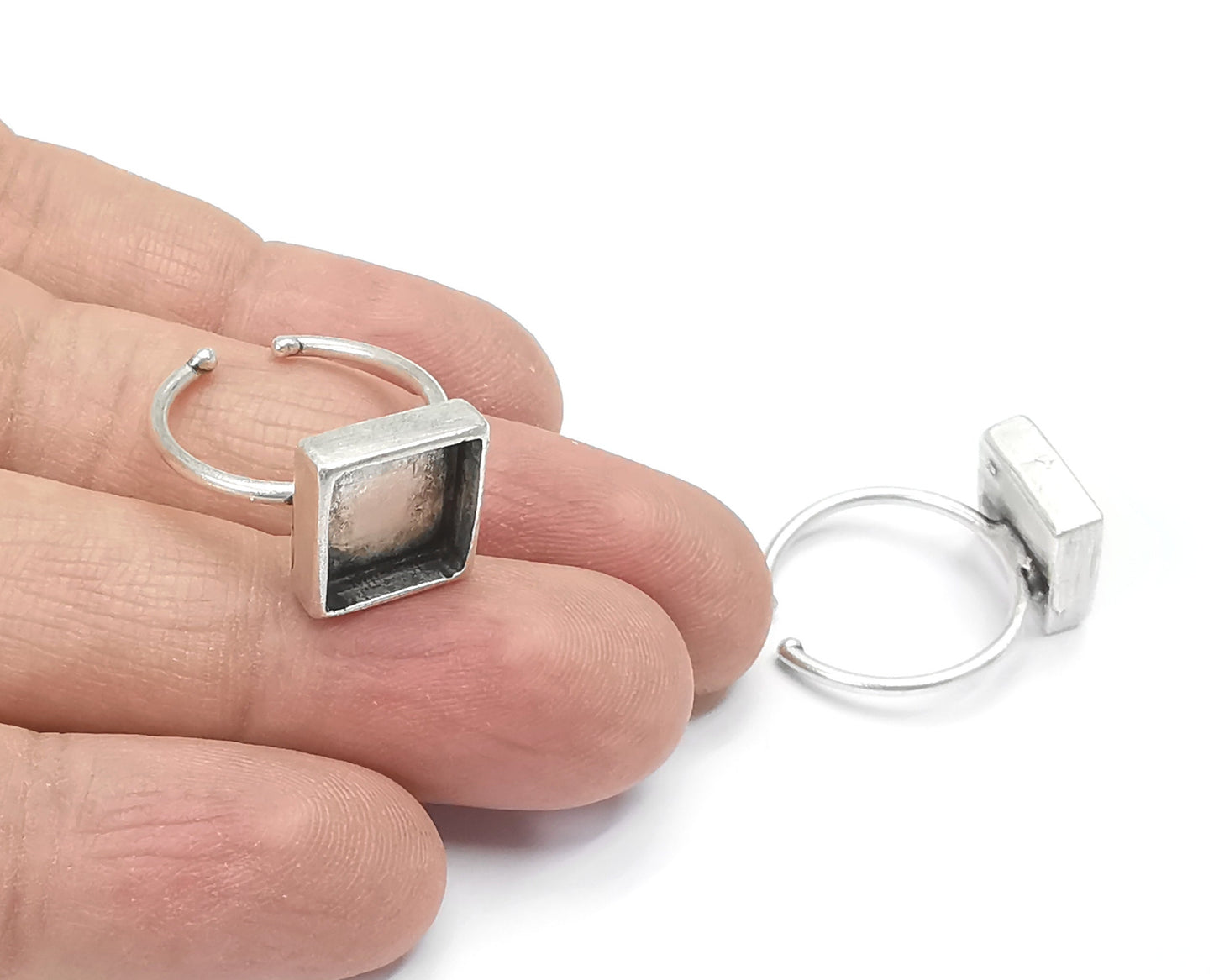 Ring Blanks Silver Square Ring Setting Cabochon Mounting Adjustable Ring Base Bezel Antique Silver Plated Brass