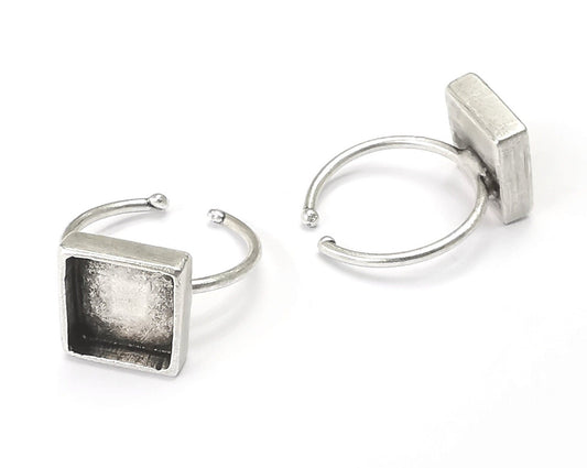 Ring Blanks Silver Square Ring Setting Cabochon Mounting Adjustable Ring Base Bezel Antique Silver Plated Brass