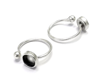 Ball Head Round Blank Silver Ring Setting Cabochon Mounting Adjustable Ring Base Bezel Antique Silver Plated Brass (7 mm Blank)