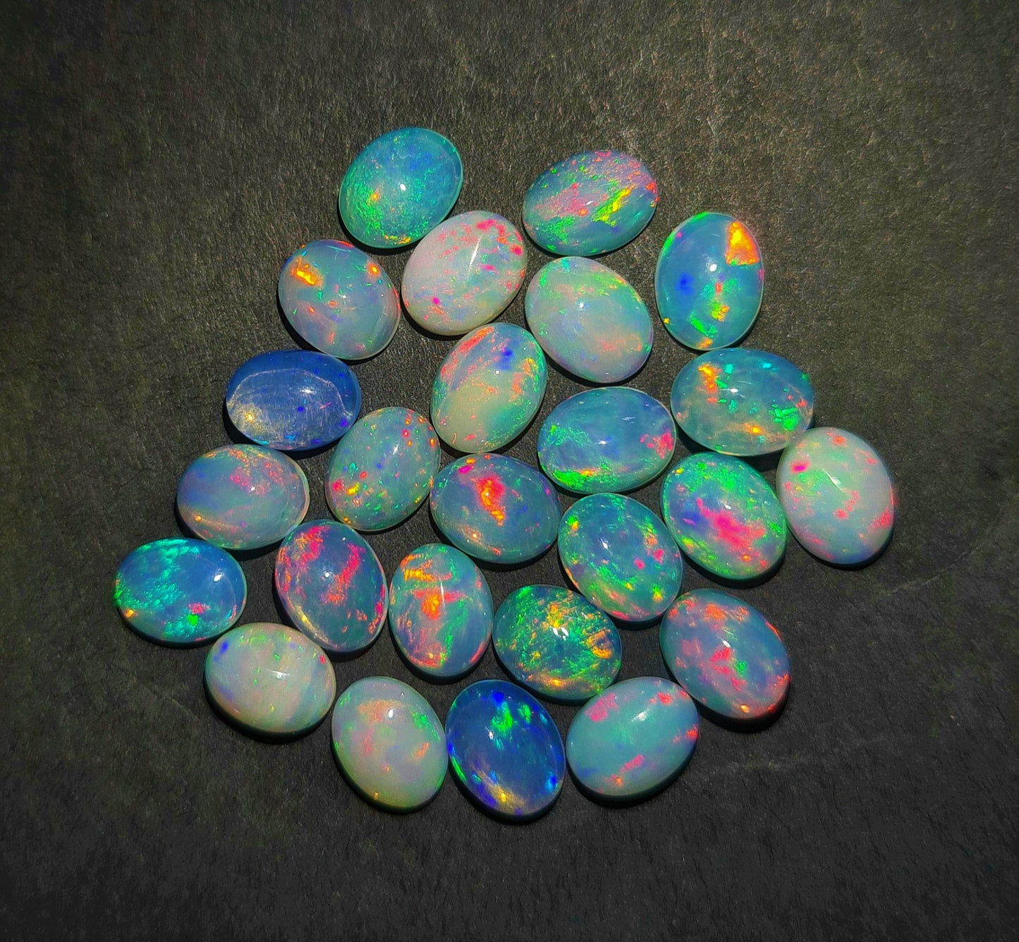 Natural Ethiopian Opal 7x10 mm Oval Gemstone Cabochon, Calibrated Opal Stone, Multi Fire Opal Loose Stone For Jewelry Making. (Natural)