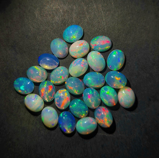 Natural Ethiopian Opal 7x10 mm Oval Gemstone Cabochon, Calibrated Opal Stone, Multi Fire Opal Loose Stone For Jewelry Making. (Natural)