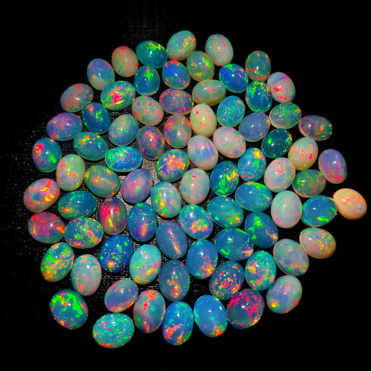 AAA Quality Natural Ethiopian Opal 7x9 mm Oval Gemstone Cabochon, Calibrated Opal Stone, Multi Fire Opal Loose Stone For Jewelry Making. (Natural)