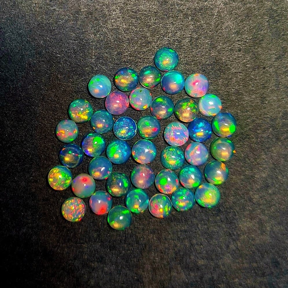 Natural Ethiopian Opal 4 mm Round Cabochons. High Quality Material with Amazing play of color (Natural)