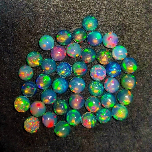 Natural Ethiopian Opal 4 mm Round Cabochons. High Quality Material with Amazing play of color (Natural)