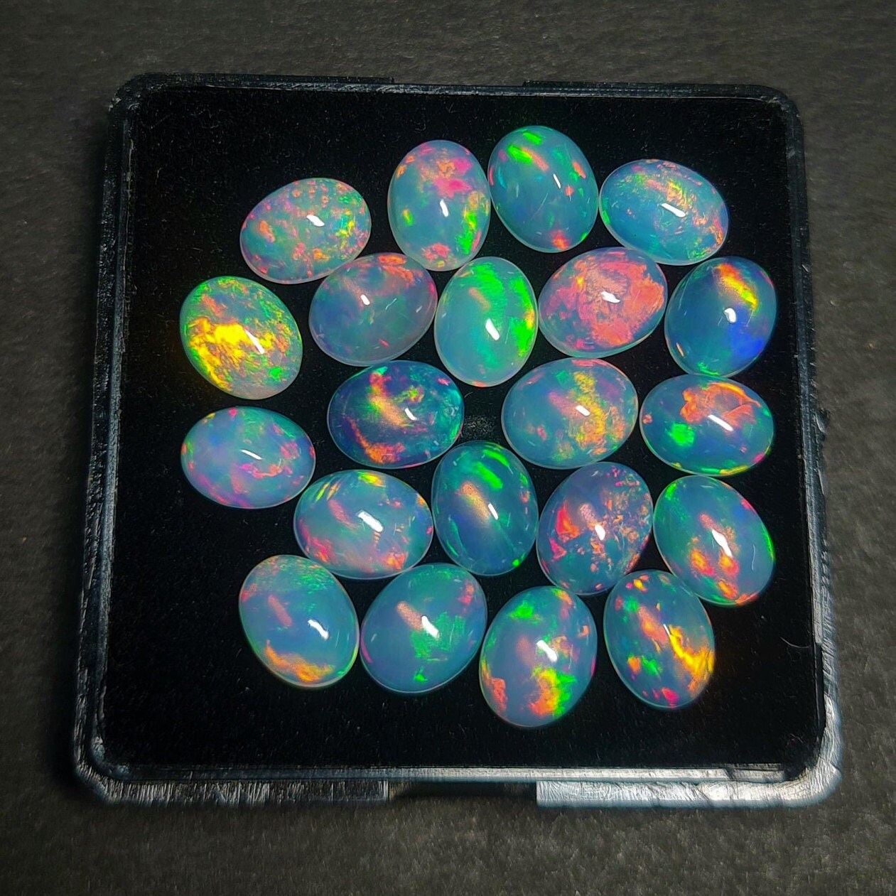 AAA Quality Natural Ethiopian Opal 7x9 mm Oval Gemstone Cabochon, Calibrated Opal Stone, Multi Fire Opal Loose Stone For Jewelry Making. (Natural)