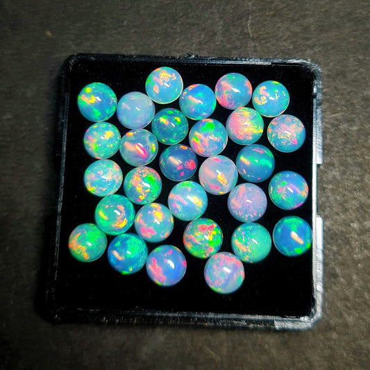 AAA Quality Natural Ethiopian Opal 7 mm Round Cabochon, Rainbow Fire Opal Cabs, Ethiopian Wholesale Opal (Natural)