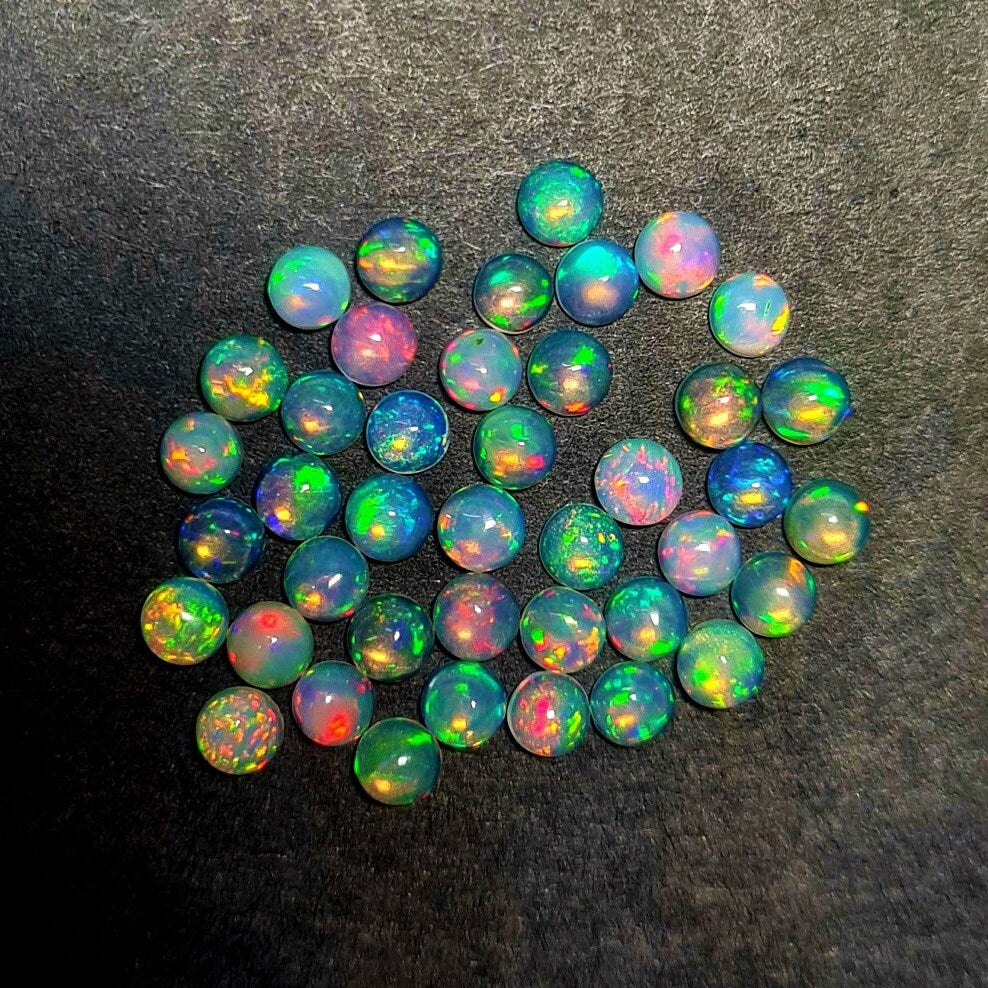 Natural Ethiopian Opal 4 mm Round Cabochons. High Quality Material with Amazing play of color (Natural)