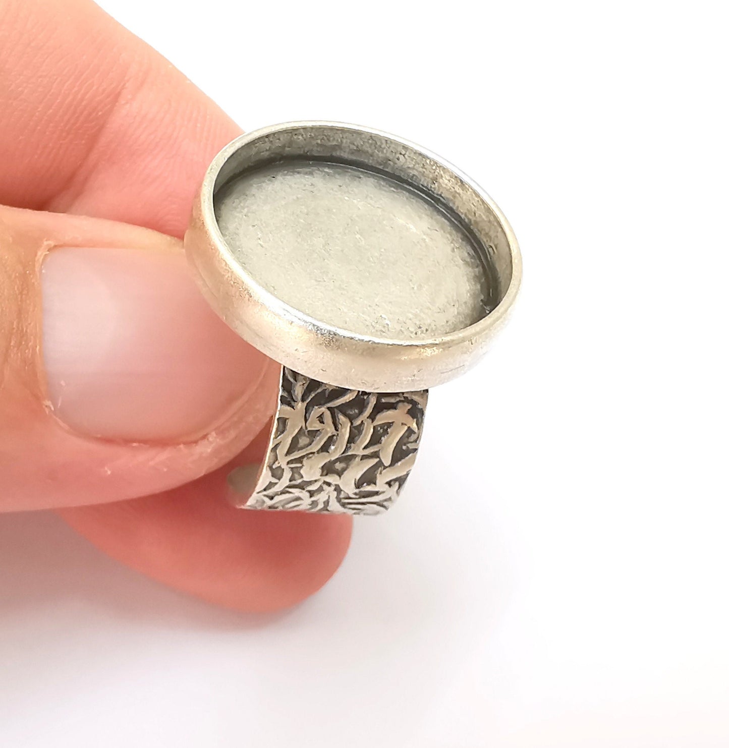 Round Antique Silver Ring Blank Setting, Cabochon Mounting, Adjustable Resin Ring Base Bezels, Inlay Ring Mosaic Ring Bezel (10 mm)