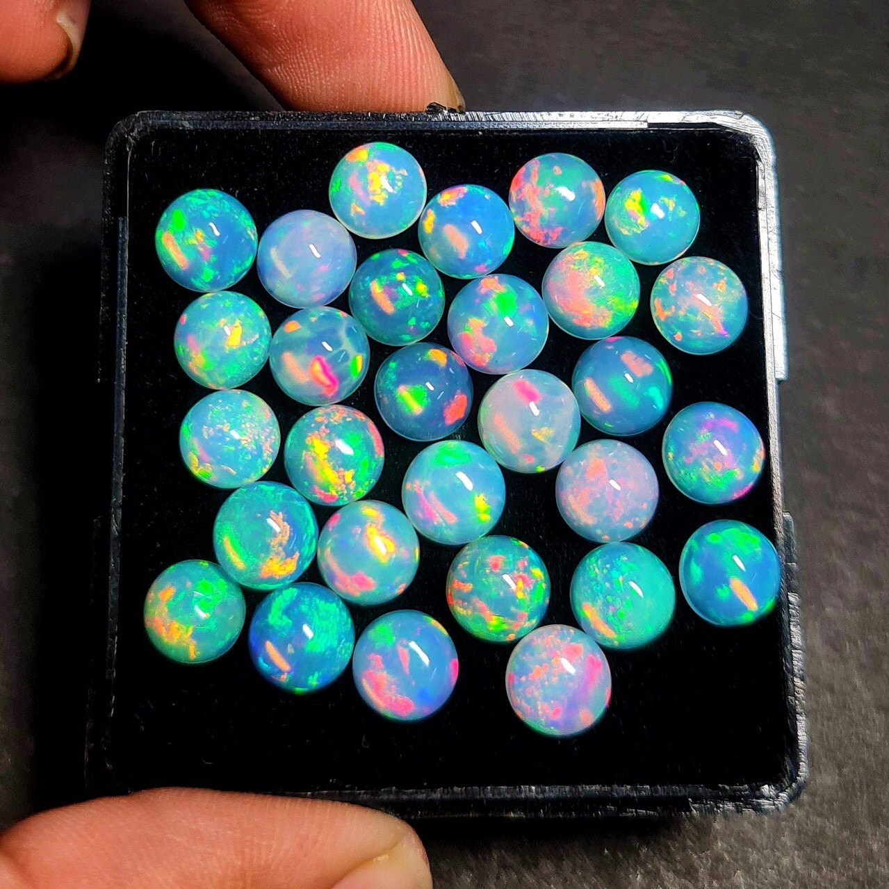 AAA Quality Natural Ethiopian Opal 7 mm Round Cabochon, Rainbow Fire Opal Cabs, Ethiopian Wholesale Opal (Natural)