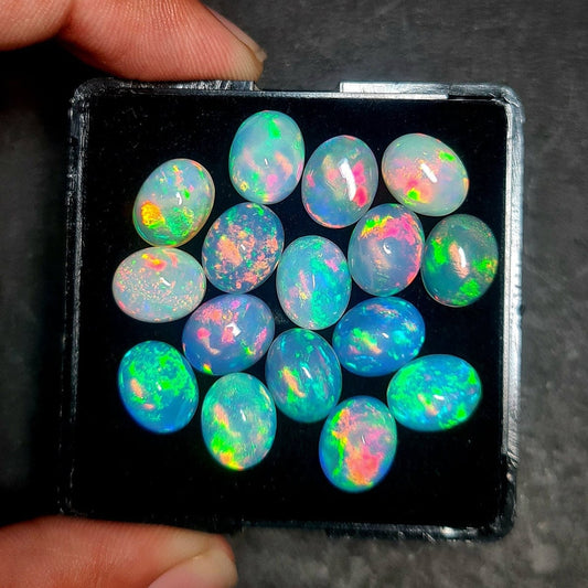 Beautiful Multi Play fire Ethiopian Opal 8x11 mm Oval Gemstone Cabochon, Calibrated Opal Stone, Natural Fire Opal Loose Stone For Jewelry Making.(Natural)