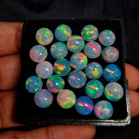 Gorgeous Ethiopian Opal 8 mm Calibrated Round Cabochon, Multi Play Fire High Quality Gemstone, Use for Jewelry (Natural)