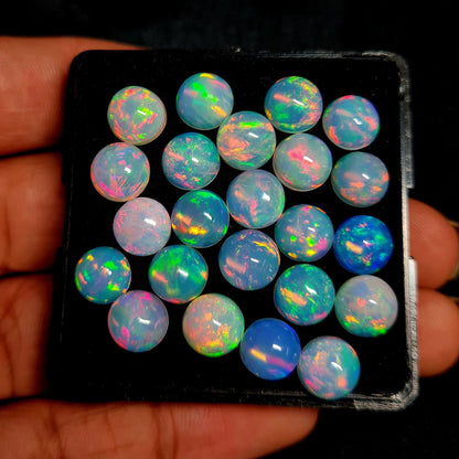 Gorgeous Ethiopian Opal 8 mm Calibrated Round Cabochon, Multi Play Fire High Quality Gemstone, Use for Jewelry (Natural)
