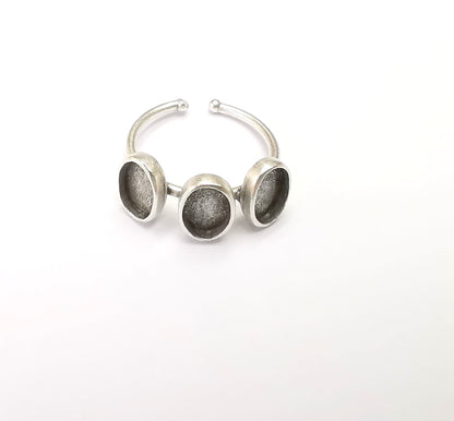 Oval Ring Blank Setting, Cabochon Mounting, Adjustable Resin Ring Base Bezels, Antique Silver Plated Brass Ring (7x5 mm bezel)