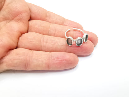 Oval Ring Blank Setting, Cabochon Mounting, Adjustable Resin Ring Base Bezels, Antique Silver Plated Brass Ring (7x5 mm bezel)
