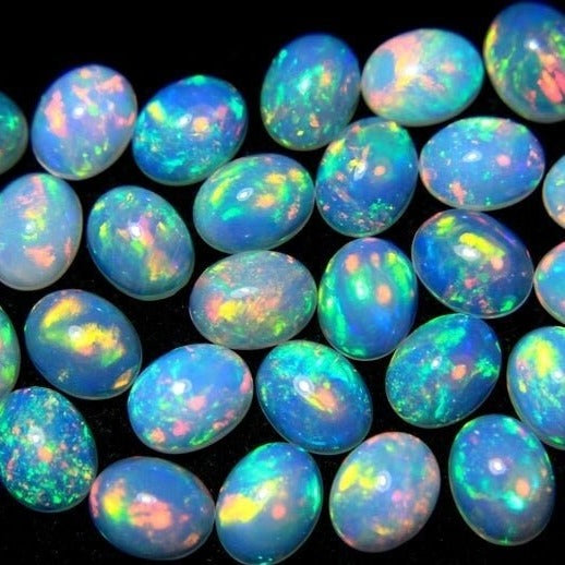 Natural Multi Play fire Ethiopian Opal 9x12 mm Oval Gemstone Cabochon, Calibrated Opal Stone, Natural Fire Opal Loose Stone For Jewelry Making. (Natural)