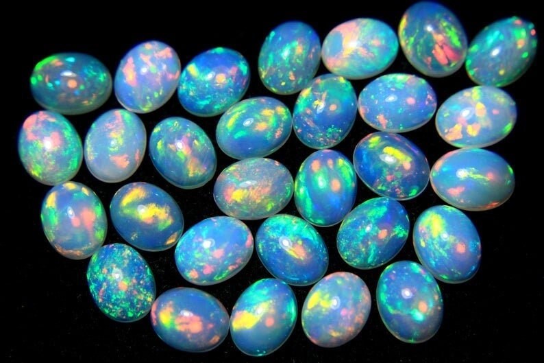 Natural Multi Play fire Ethiopian Opal 9x12 mm Oval Gemstone Cabochon, Calibrated Opal Stone, Natural Fire Opal Loose Stone For Jewelry Making. (Natural)