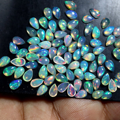 Gorgeous Multi Play Fire Ethiopian Opal 5x8 mm Pear Cabochon, Natural Ethiopian Opal Multi Fire Opal Cabochon, Loose Opal Cabochon Gemstone. (Natural)