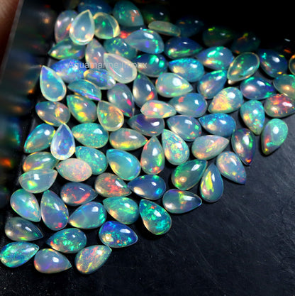 Gorgeous Multi Play Fire Ethiopian Opal 5x8 mm Pear Cabochon, Natural Ethiopian Opal Multi Fire Opal Cabochon, Loose Opal Cabochon Gemstone. (Natural)
