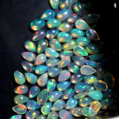 Gorgeous Multi Play Fire Ethiopian Opal 5x8 mm Pear Cabochon, Natural Ethiopian Opal Multi Fire Opal Cabochon, Loose Opal Cabochon Gemstone. (Natural)
