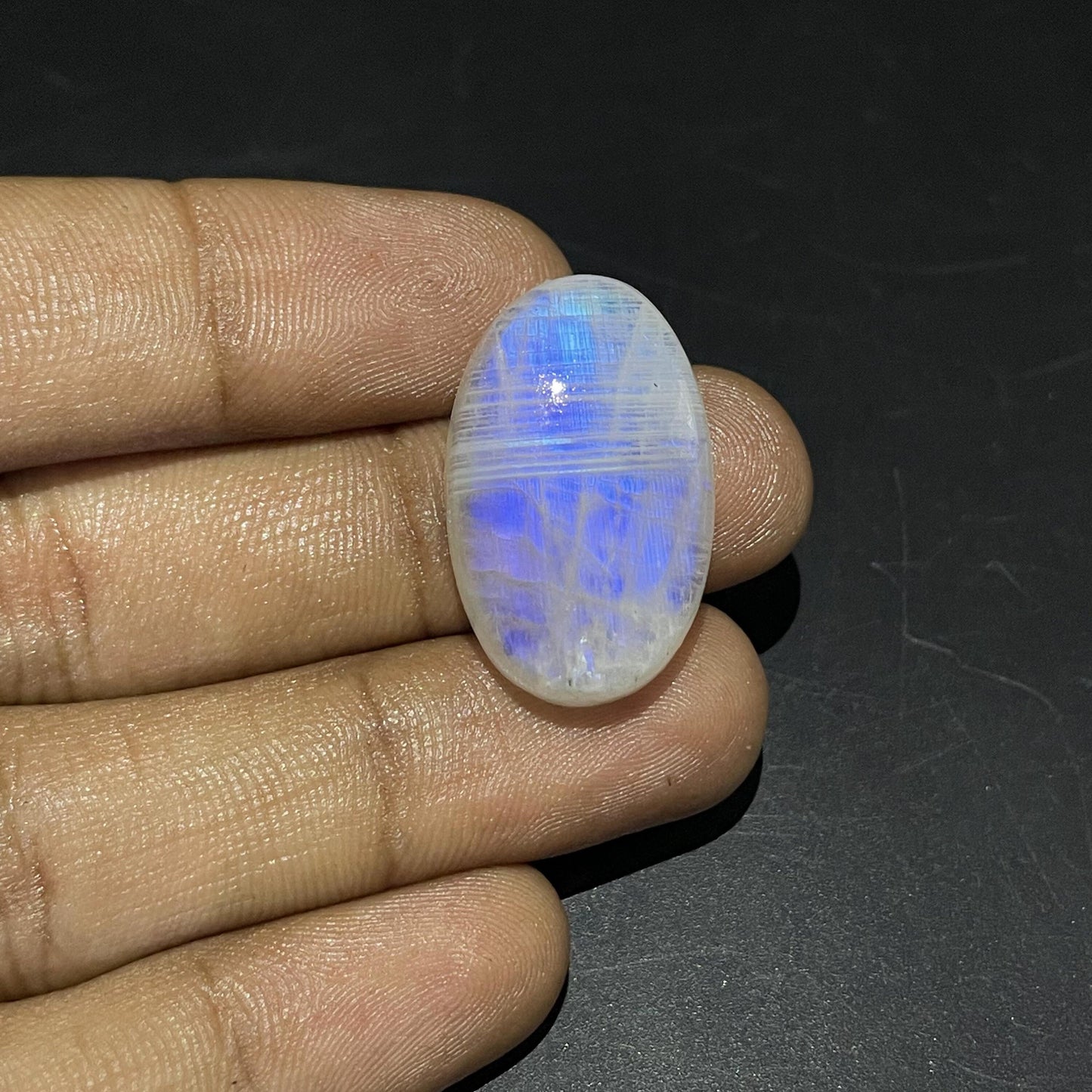 Natural Blue Rainbow Moonstone Oval Cabochon, 35x19x5 mm, 40 Carats, Loose Gemstone for Jewelry Making