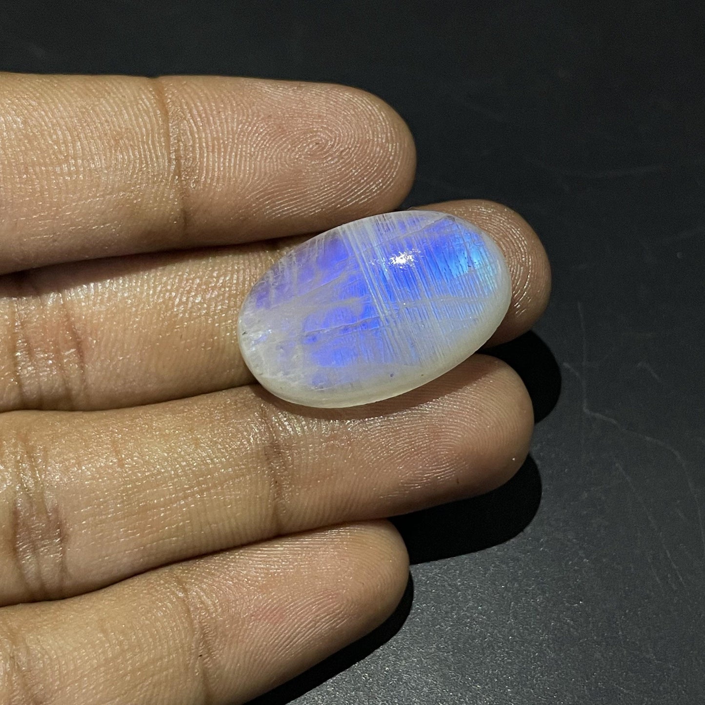 Natural Blue Rainbow Moonstone Oval Cabochon, 35x19x5 mm, 40 Carats, Loose Gemstone for Jewelry Making