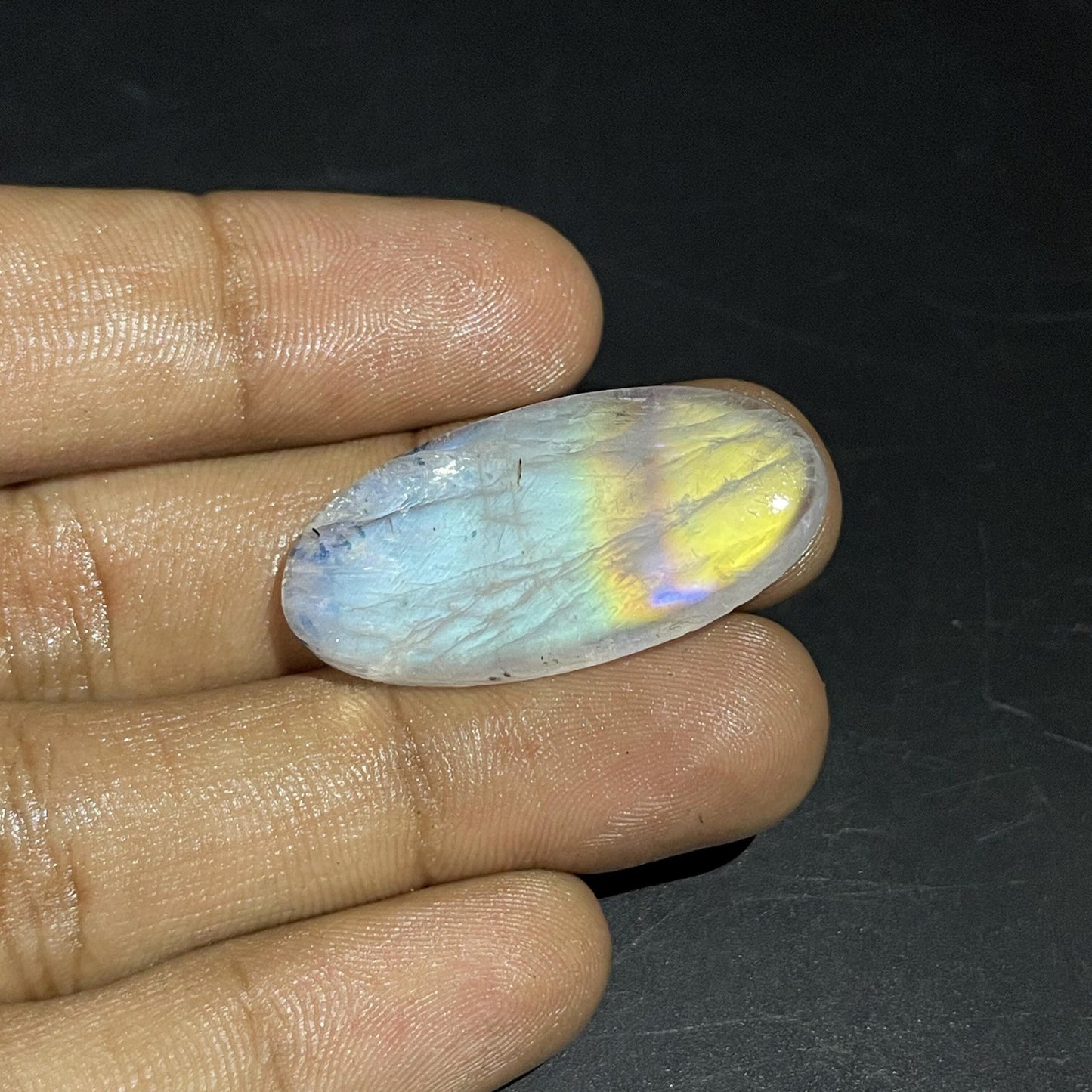 Natural Blue Rainbow Moonstone Oval Cabochon, 35x19x5 mm, 40 Carats, Loose Gemstone for Jewelry Making