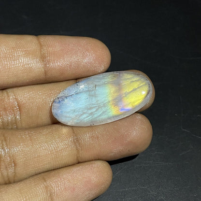 Natural Blue Rainbow Moonstone Oval Cabochon, 35x19x5 mm, 40 Carats, Loose Gemstone for Jewelry Making