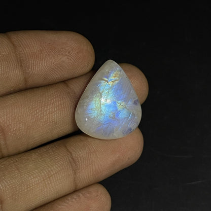Rainbow Moonstone Pear Cabochon, 24x18x6 mm, 23.3 Carats, Loose Gemstone for Jewelry Making
