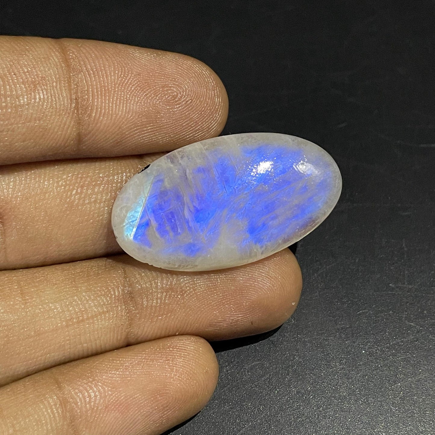 Natural Blue Rainbow Moonstone Oval Cabochon, 35x19x5 mm, 40 Carats, Loose Gemstone for Jewelry Making