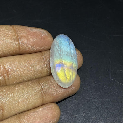 Natural Blue Rainbow Moonstone Oval Cabochon, 35x19x5 mm, 40 Carats, Loose Gemstone for Jewelry Making