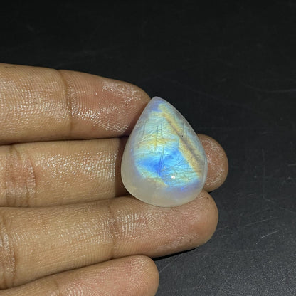 Rainbow Moonstone Pear Cabochon, 24x18x6 mm, 23.3 Carats, Loose Gemstone for Jewelry Making