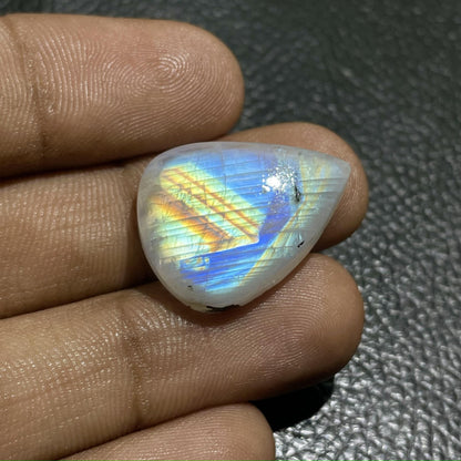 Rainbow Moonstone Pear Cabochon, 24x18x6 mm, 23.3 Carats, Loose Gemstone for Jewelry Making
