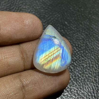 Rainbow Moonstone Pear Cabochon, 24x18x6 mm, 23.3 Carats, Loose Gemstone for Jewelry Making