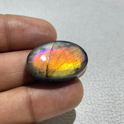 AAA Labradorite Cabochon: Multi Fire Spectrolite Gemstone (27.5x18x7 mm)